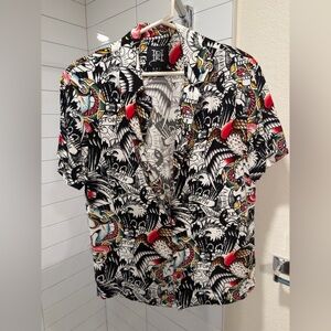Ed Hardy • Camp Shirt, Button-Up • Battle Skulls • Size S
